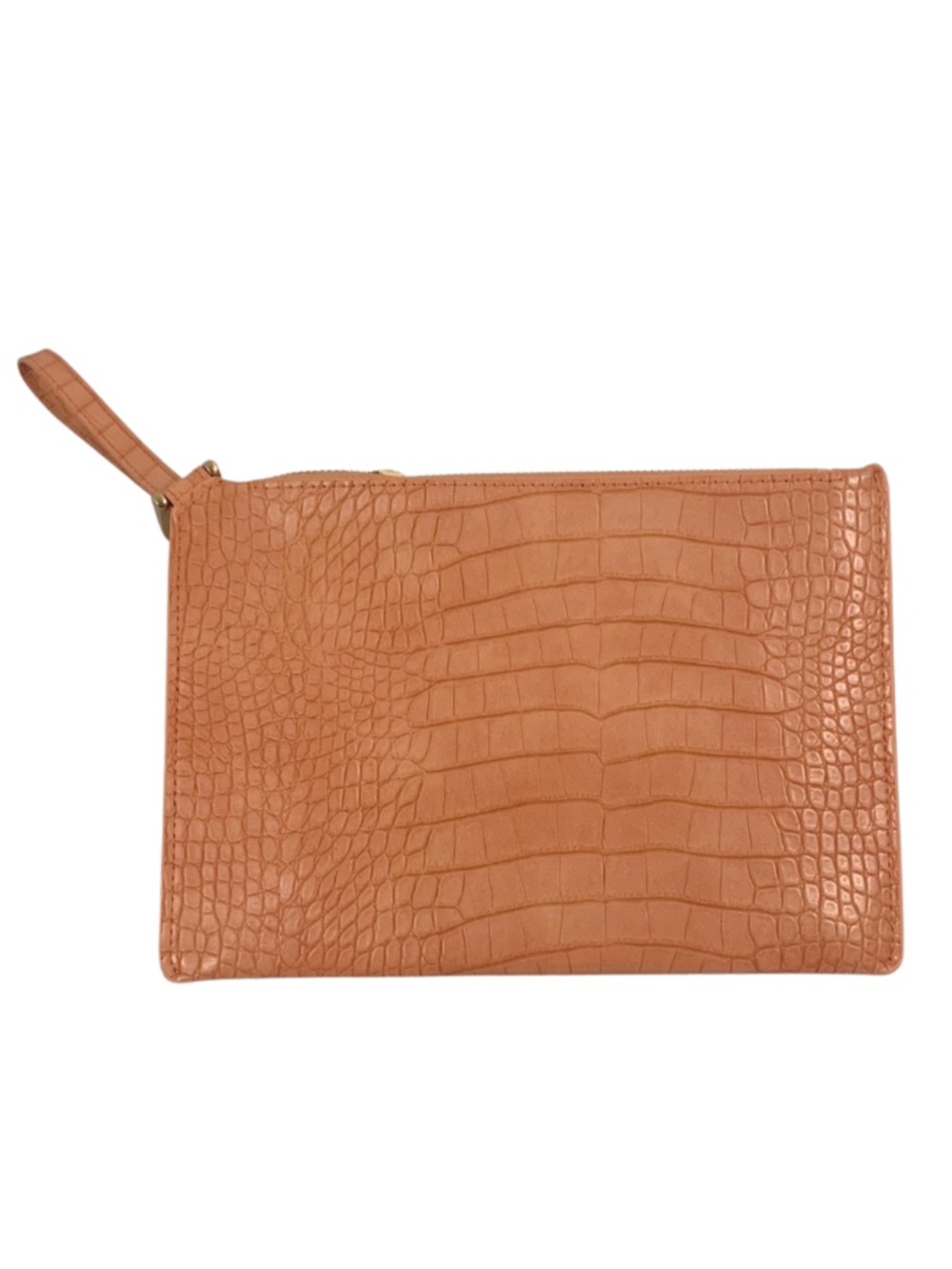 Tan Croc Embossed Wristlet Vacation Travel Neutral